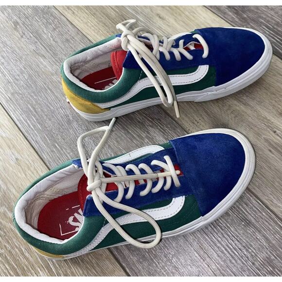 Vans Old Skool Size Mens 4.5 / Women’s 6 Blue Yellow Green Suede Sneaker Shoes - Picture 2 of 10